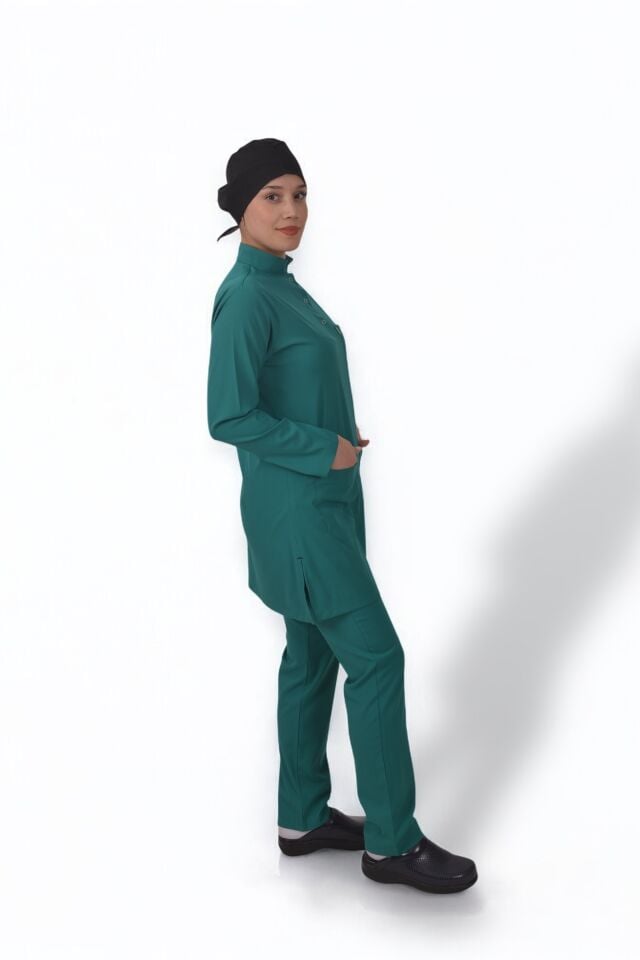 Premium Likralı Tesettür Seri Kadın Cerrahi Yeşil Scrubs