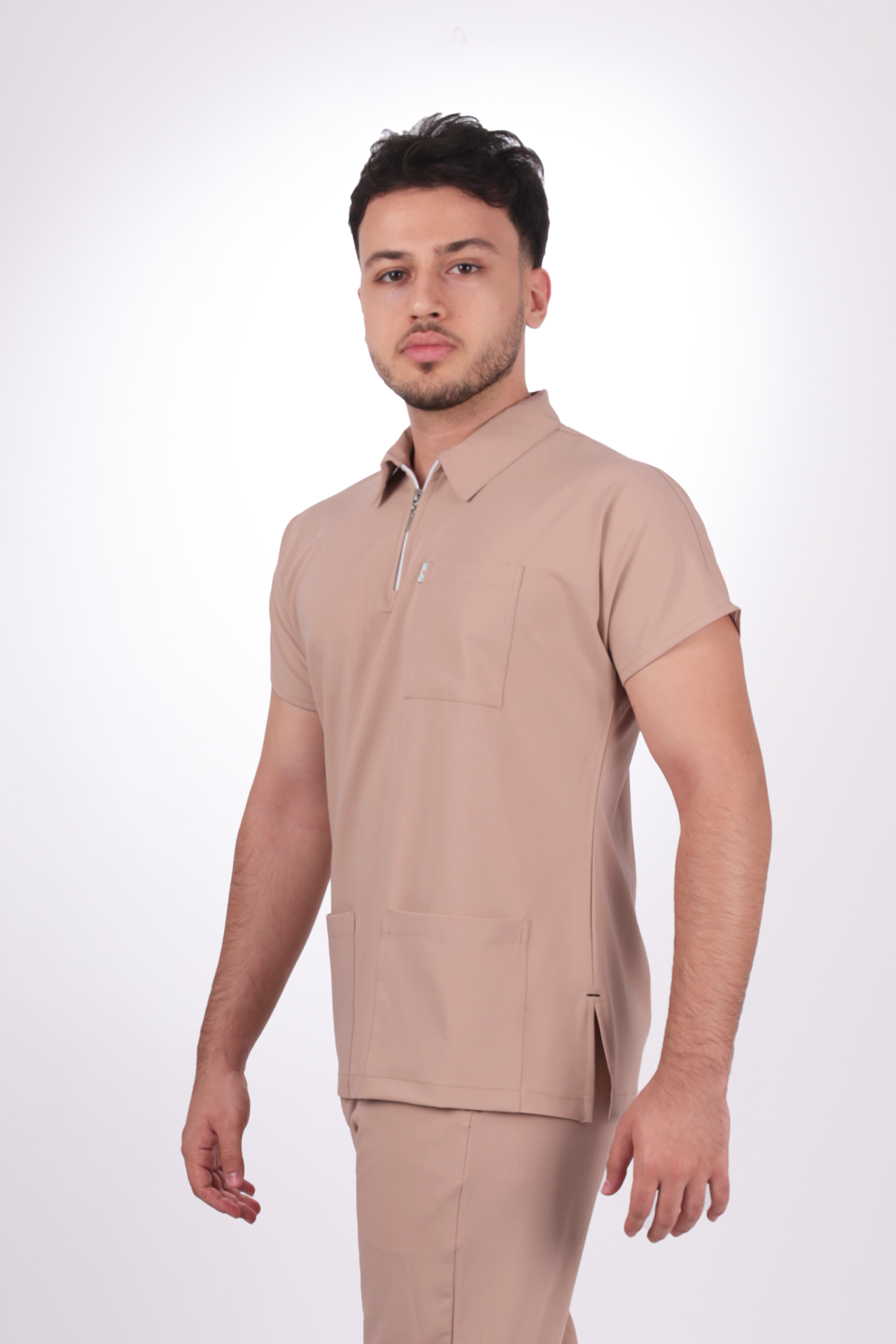 Premium Likralı Zipper Seri Erkek Karamel  Scrubs