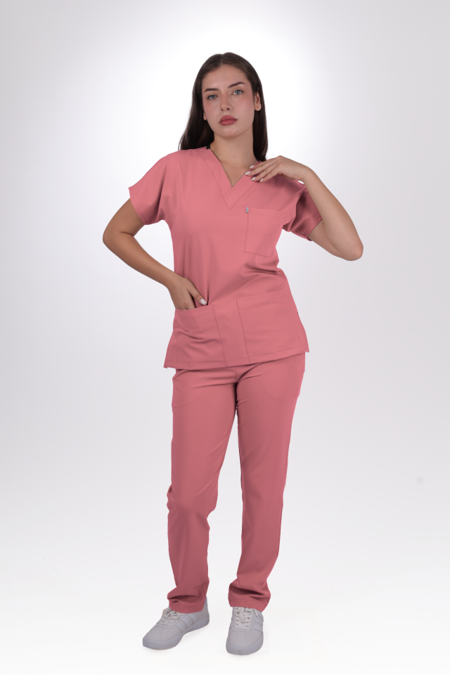 Premium Likralı Klasik Seri Kadın Pembe Scrubs