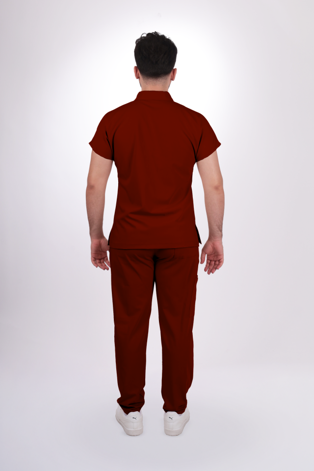 Likralı Zipper Seri Erkek Bordo Scrubs