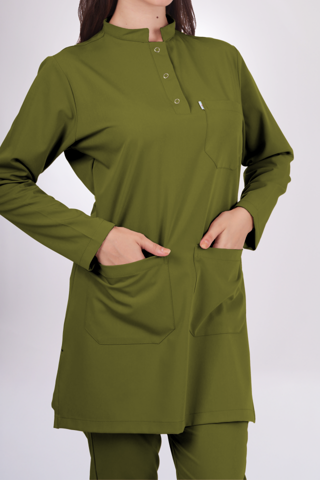 Premium Likralı Tesettür Seri Kadın Yağ Yeşili Scrubs