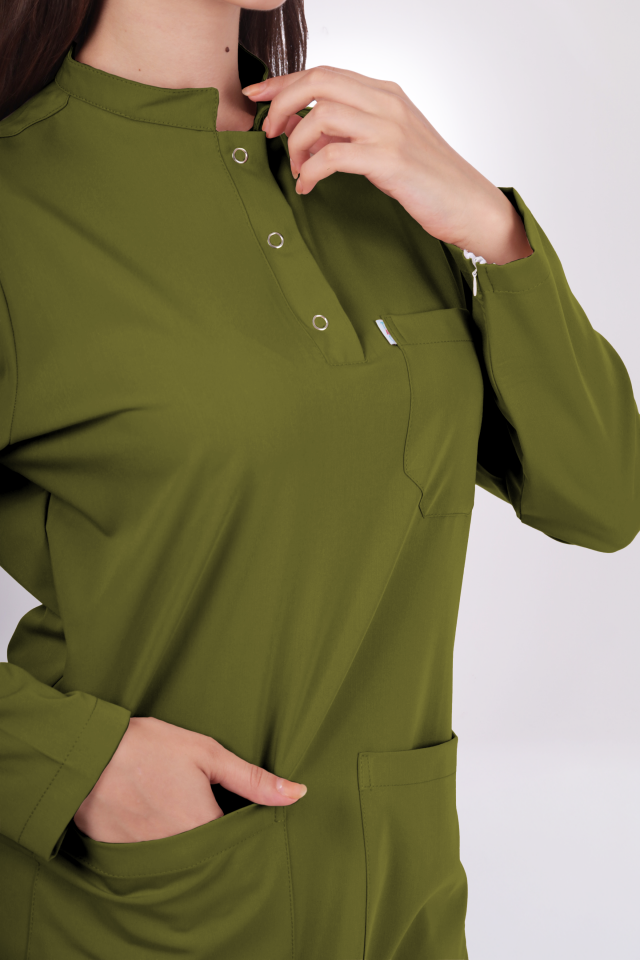 Premium Likralı Tesettür Seri Kadın Yağ Yeşili Scrubs