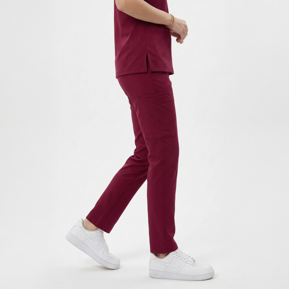 Likralı Snap Seri Kadın Bordo Scrubs
