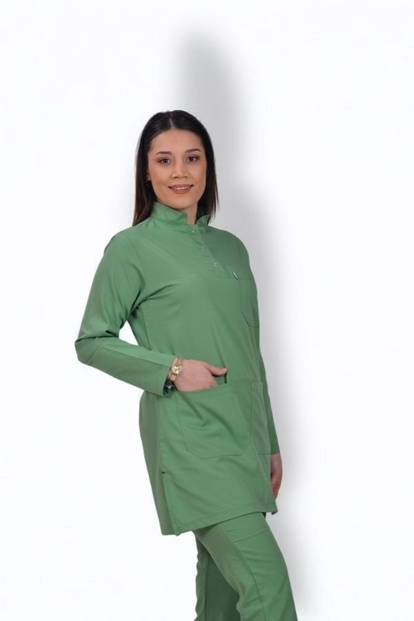 Premium Likralı Tesettür Seri Kadın Fıstık Yeşili Scrubs