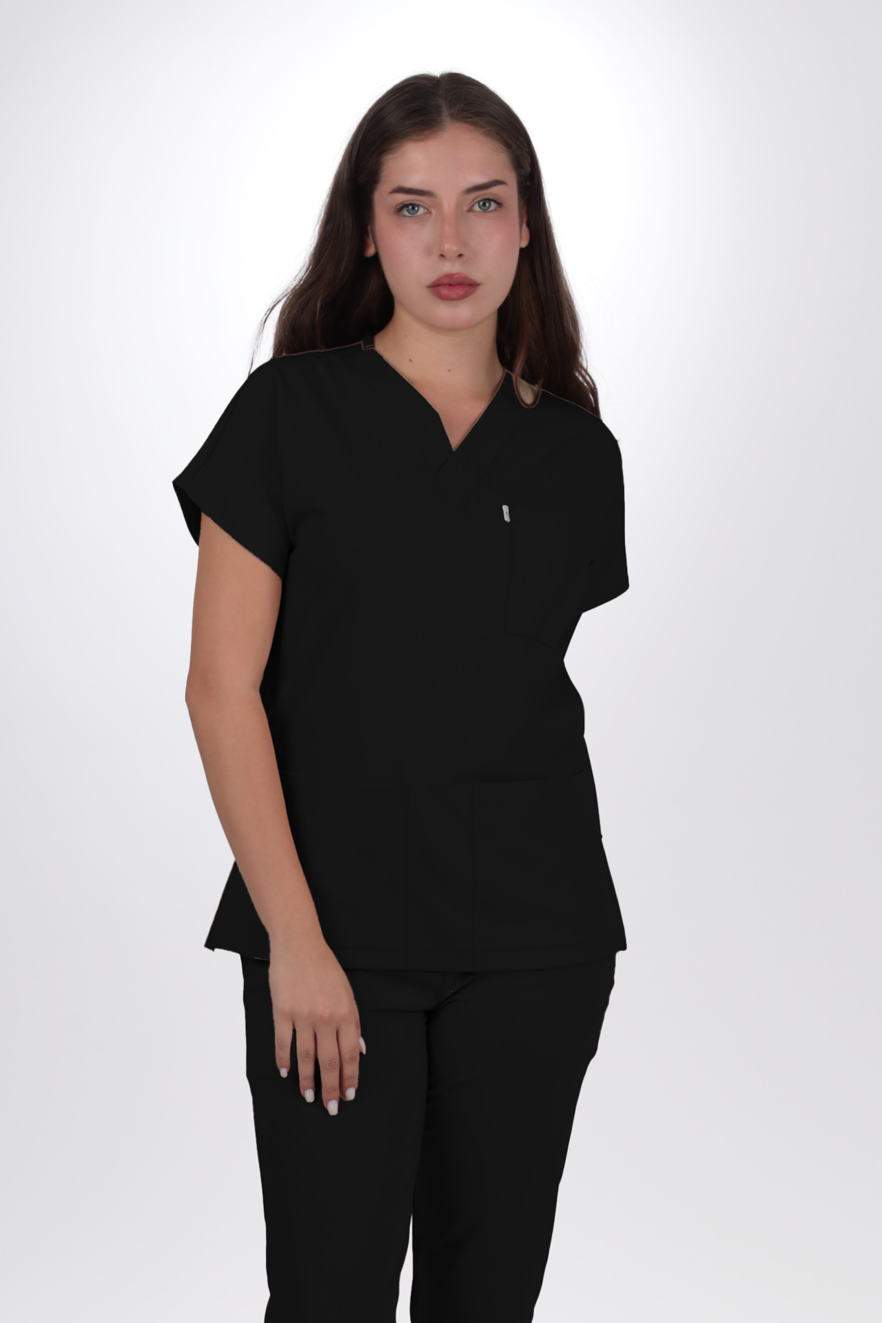 Terycoton Kumaş Klasik Seri Kadın Siyah Scrubs