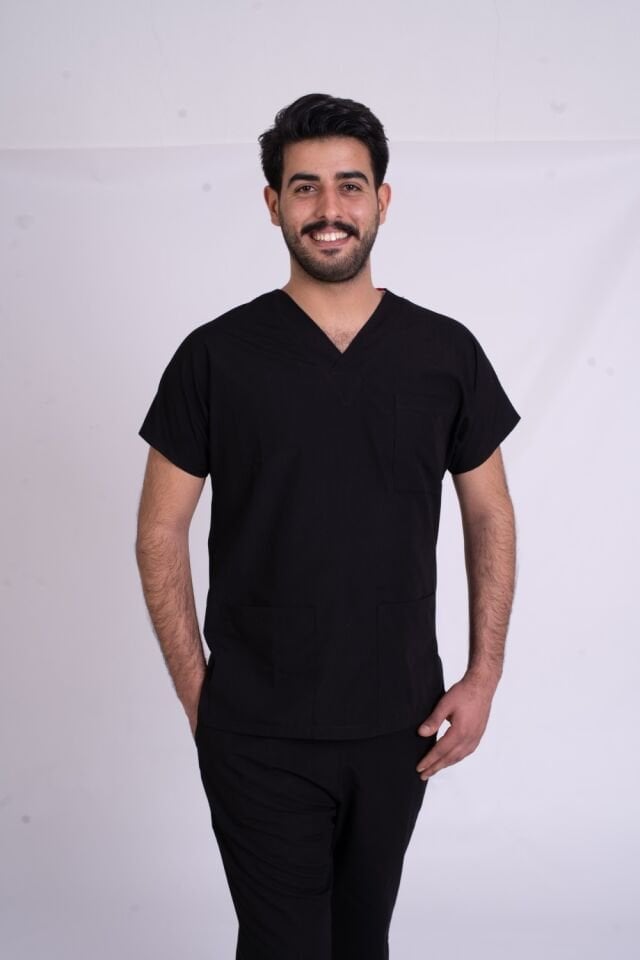 Terycoton Kumaş Klasik Seri Erkek Siyah Scrubs Terycoton