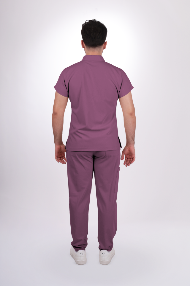 Likralı Zipper Seri Erkek Açık Mürdüm Scrubs