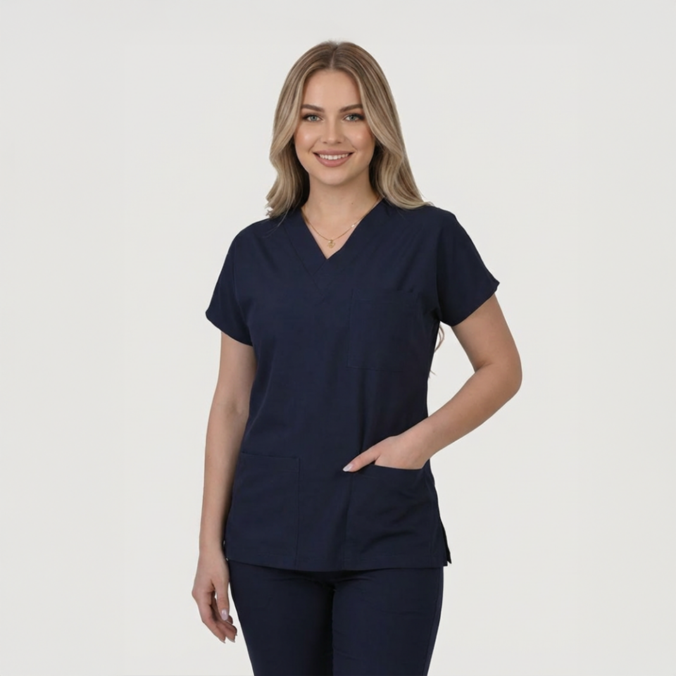 Terycoton Kumaş Klasik Seri Kadın Lacivert Scrubs