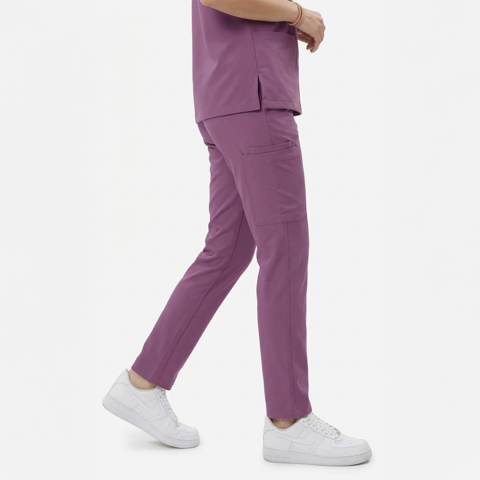 Likralı Snap Seri Kadın Açık Mürdüm Scrubs