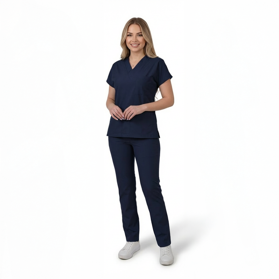 Terycoton Kumaş Klasik Seri Kadın Lacivert Scrubs