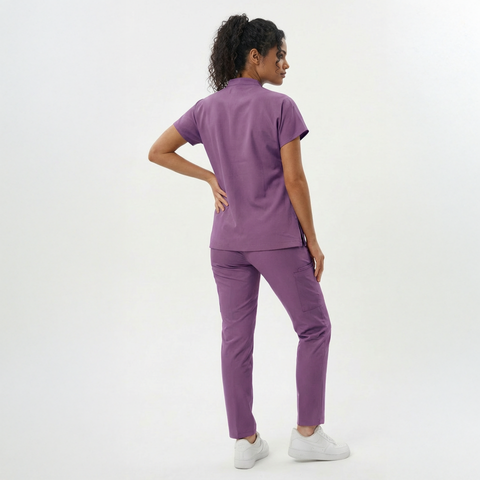 Likralı Snap Seri Kadın Açık Mürdüm Scrubs