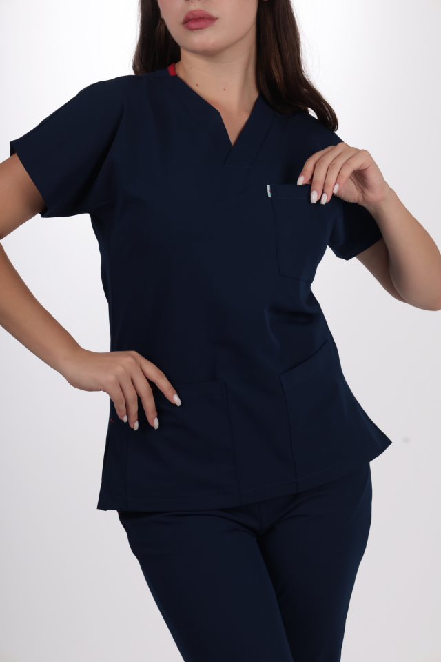 Terycoton Kumaş Klasik Seri Kadın Lacivert Scrubs