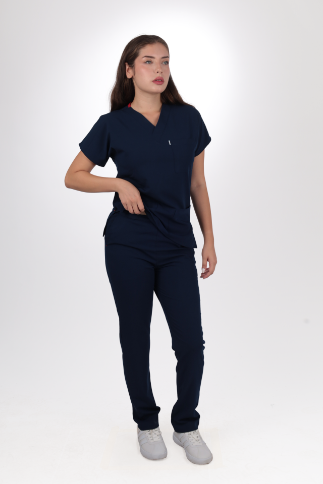 Terycoton Kumaş Klasik Seri Kadın Lacivert Scrubs
