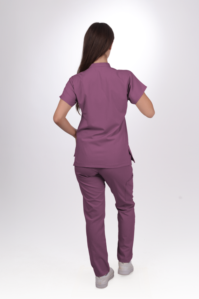 Likralı Snap Seri Kadın Açık Mürdüm Scrubs