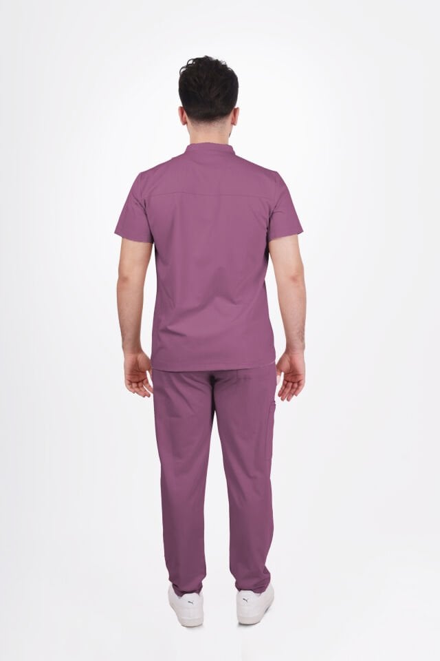 Premium Likralı SnapPrime Seri Erkek Açık Mürdüm Scrubs