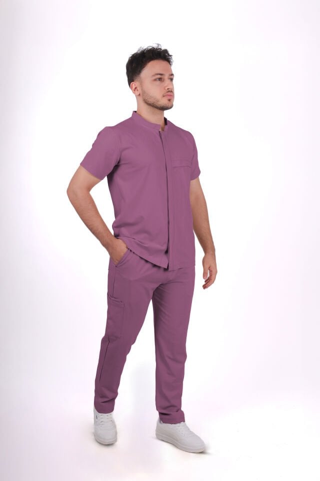 Premium Likralı SnapPrime Seri Erkek Açık Mürdüm Scrubs