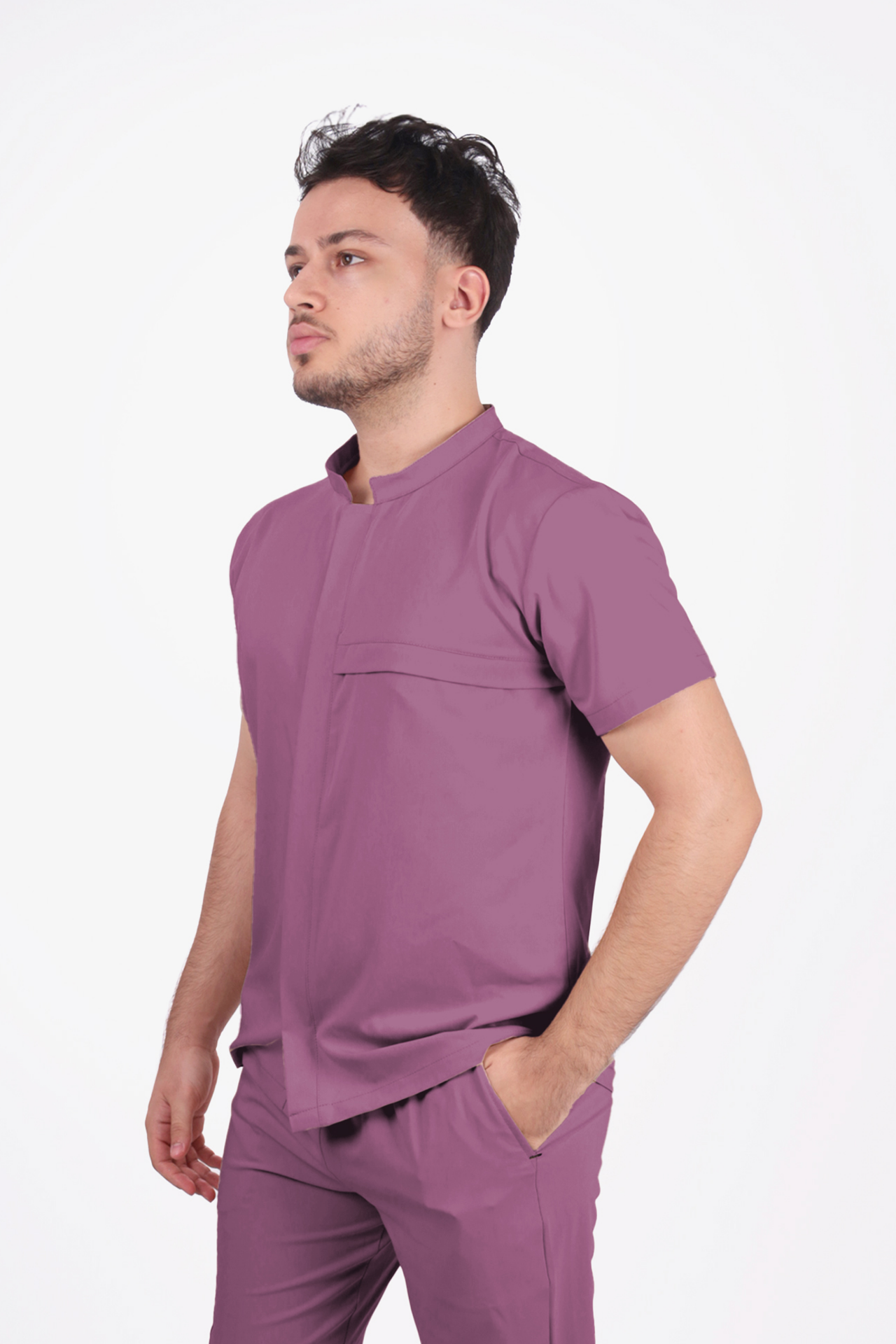 Premium Likralı SnapPrime Seri Erkek Açık Mürdüm Scrubs