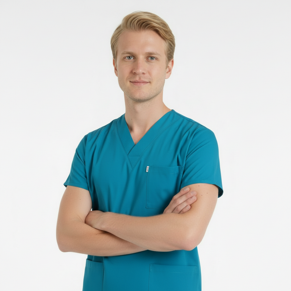 Terycoton Kumaş Klasik Seri Erkek Petrol Mavisi Scrubs