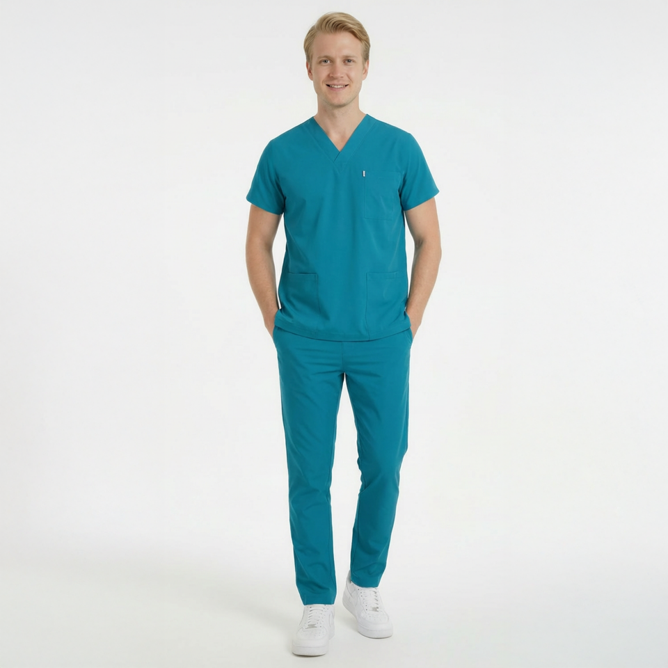 Terycoton Kumaş Klasik Seri Erkek Petrol Mavisi Scrubs