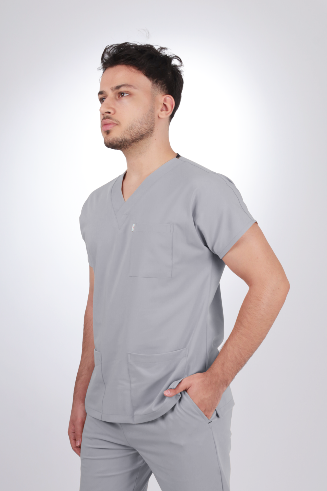 Terycoton Kumaş Klasik Seri Erkek Açık Gri Scrubs