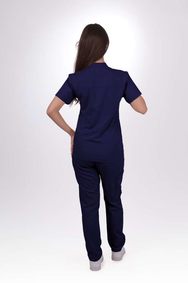 Premium Likralı SnapPrime Seri Kadın İndigo Lacivert Scrubs