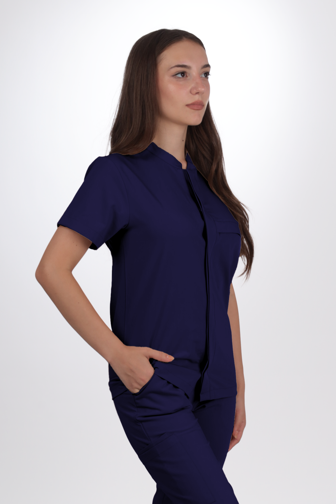 Premium Likralı SnapPrime Seri Kadın İndigo Lacivert Scrubs