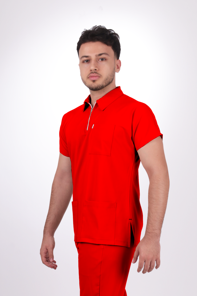 Premium Likralı Zipper Seri Erkek Kırmızı Üniforma Takım