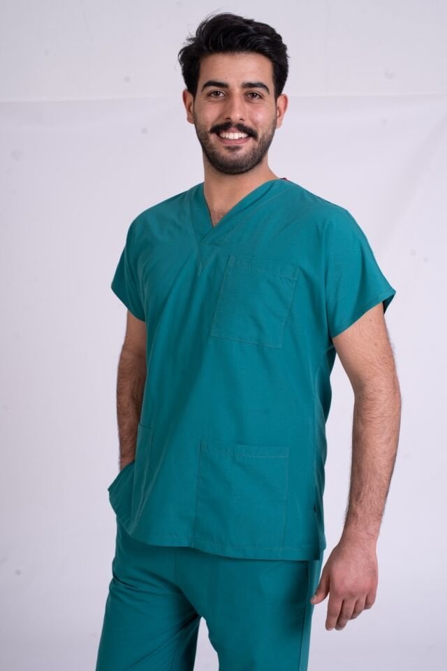 Terycoton Kumaş Klasik Seri Erkek Cerrahi Yeşil Scrubs Terycoton