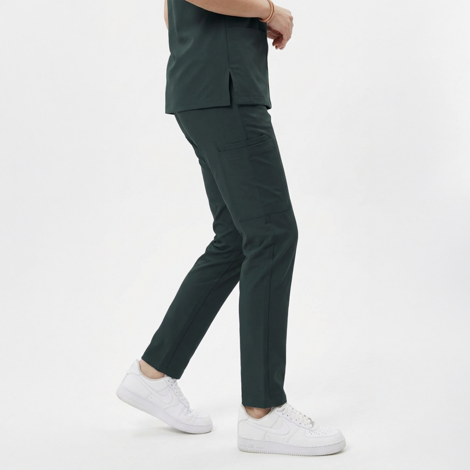 Likralı Snap Seri Kadın Avcı Yeşili Scrubs