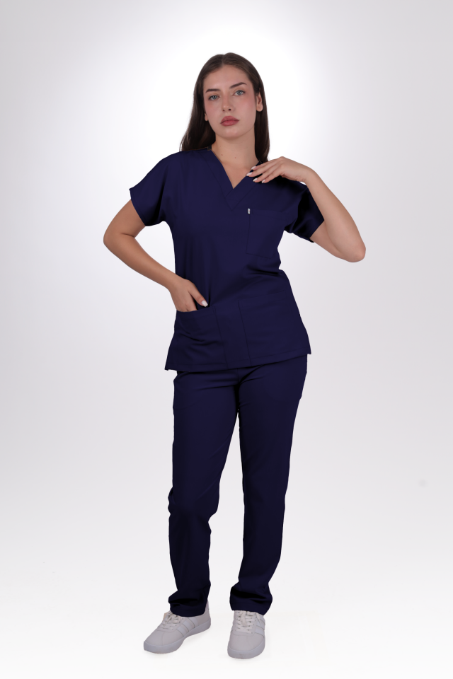 Premium Likralı Klasik Seri Kadın İndigo Lacivert Scrubs