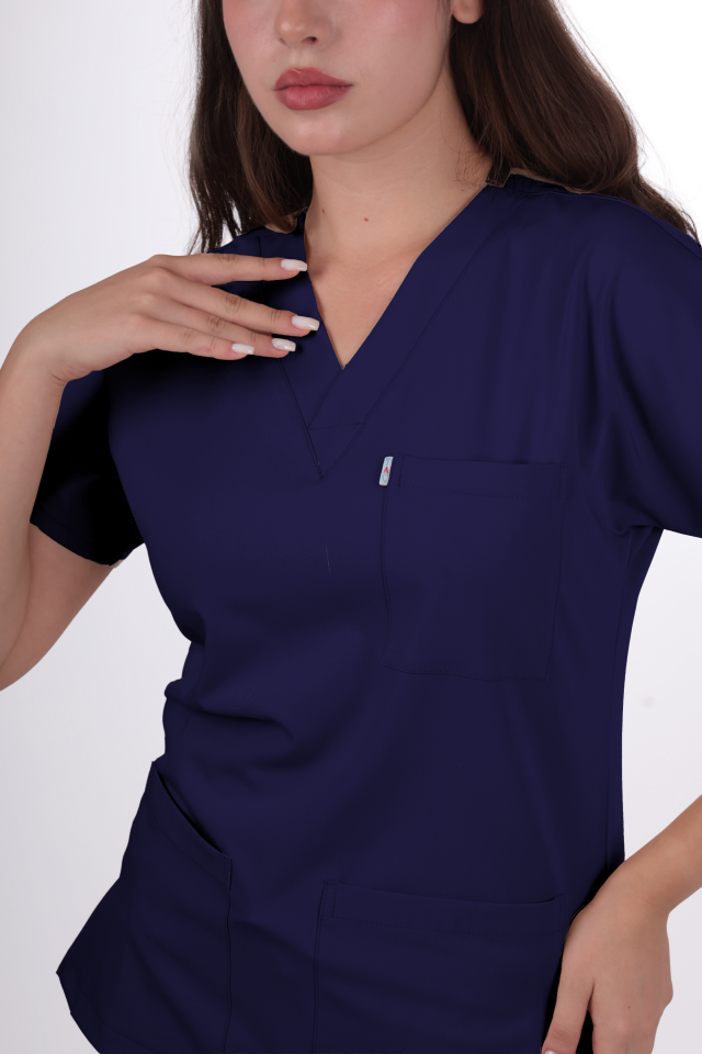 Premium Likralı Klasik Seri Kadın İndigo Lacivert Scrubs