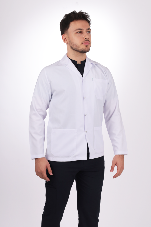 Erkek Alpaka Kısa Boy Uzun Kol Gömlek Yaka Doktor Öğretmen Önlüğü