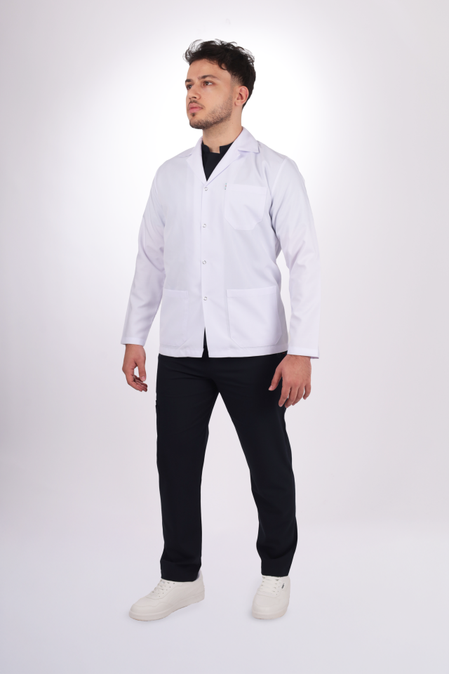 Erkek Alpaka Kısa Boy Uzun Kol Gömlek Yaka Doktor Öğretmen Önlüğü