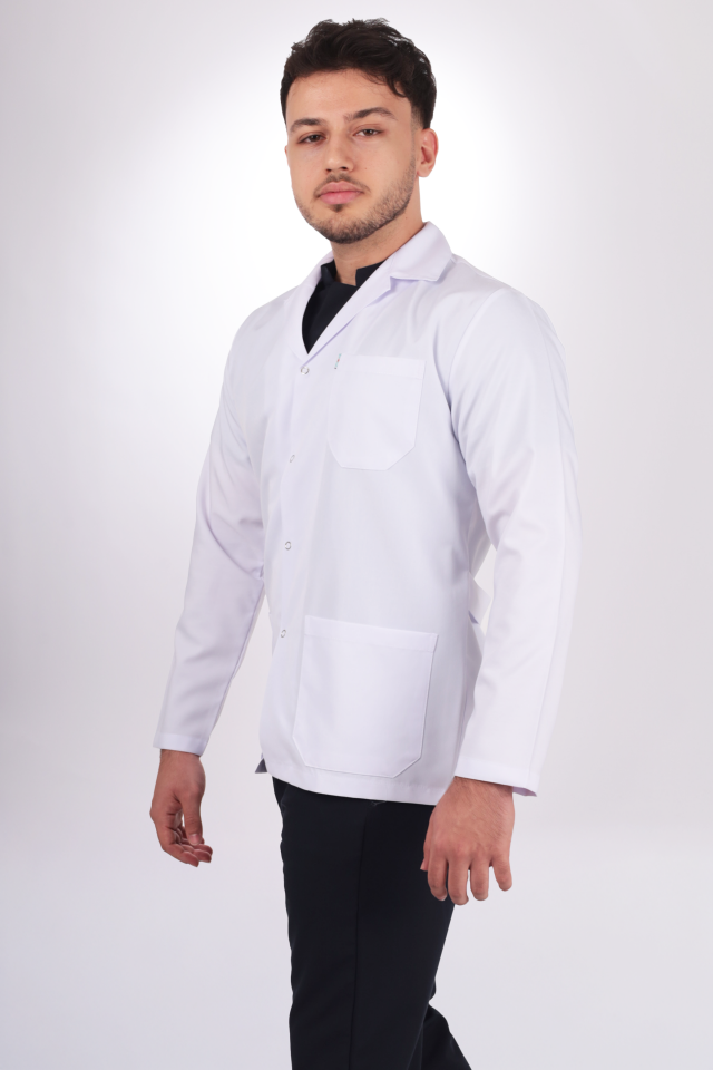 Erkek Alpaka Kısa Boy Uzun Kol Gömlek Yaka Doktor Öğretmen Önlüğü