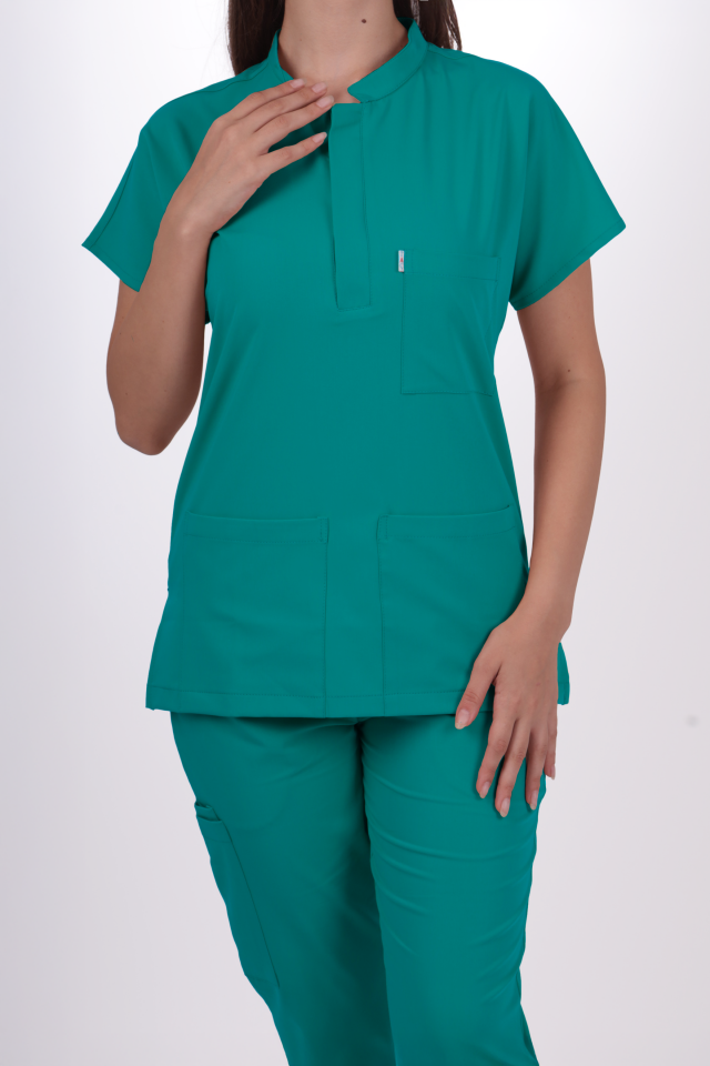 Likralı Snap Seri Kadın Cerrahi Yeşil Scrubs
