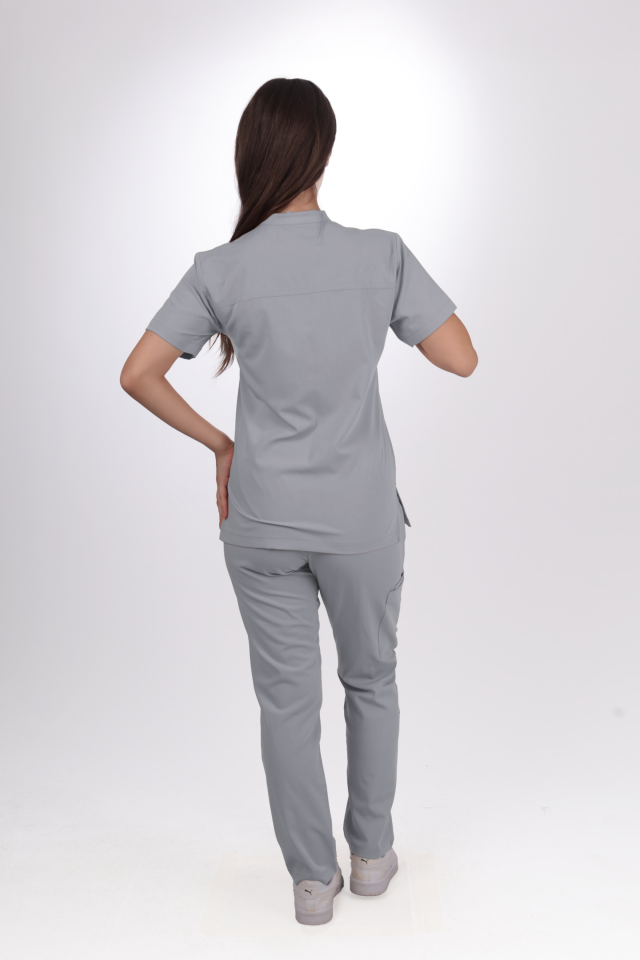 Premium Likralı Lotus Seri Kadın Açık Gri Scrubs