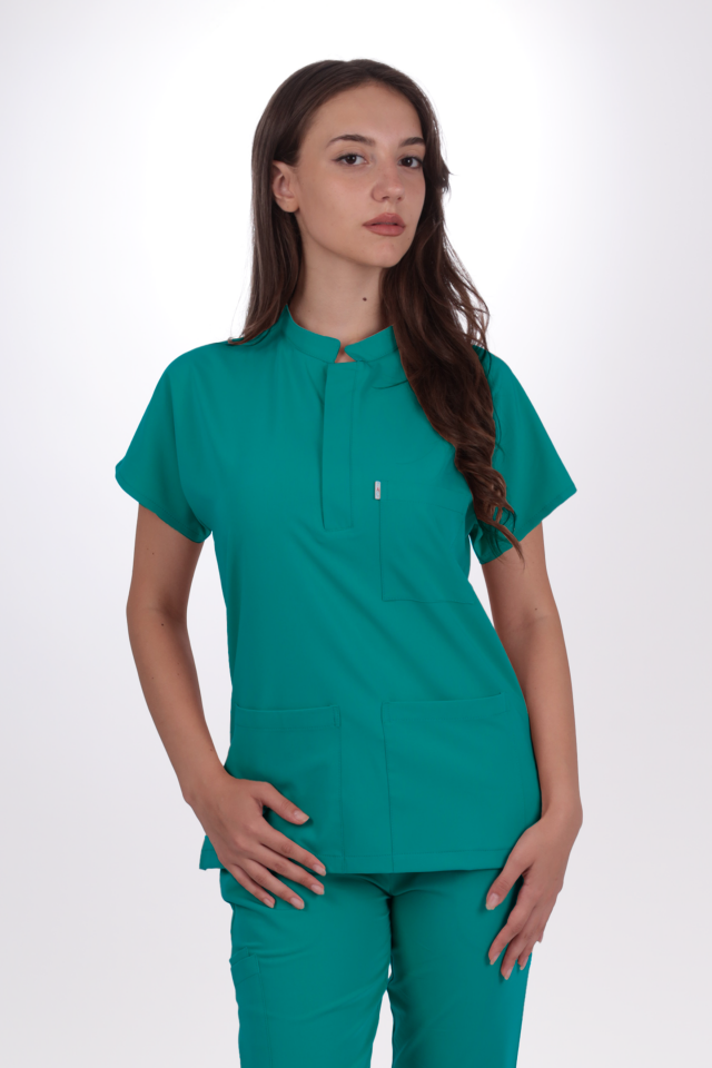 Likralı Snap Seri Kadın Cerrahi Yeşil Scrubs