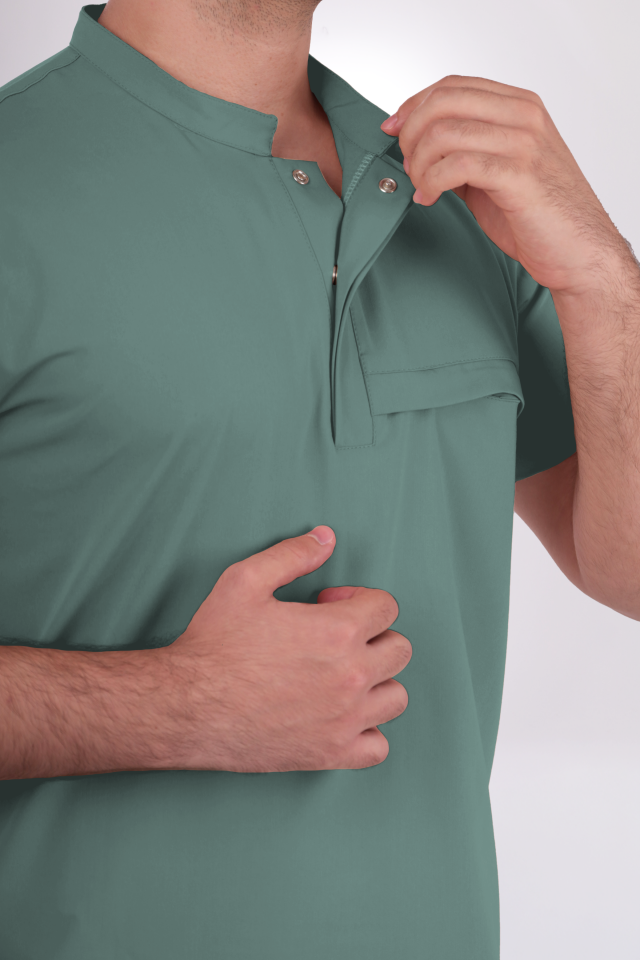 Premium Likralı Lotus Seri Erkek Küf Yeşili Scrubs