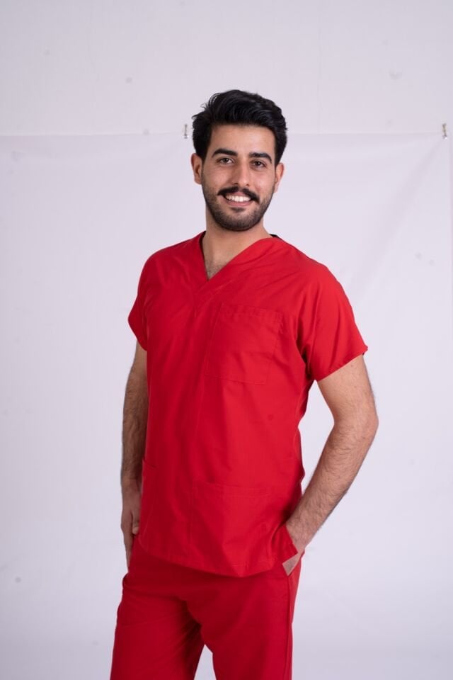 Terycoton Kumaş Klasik Seri Erkek Kırmızı Scrubs Terycoton