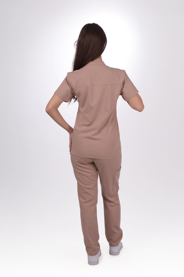 Premium Likralı SnapPrime Seri Kadın Karamel Scrubs