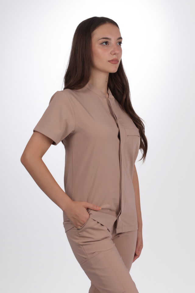 Premium Likralı SnapPrime Seri Kadın Karamel Scrubs