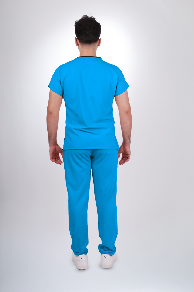 Terycoton Kumaş Klasik Seri Erkek Turkuaz Scrubs