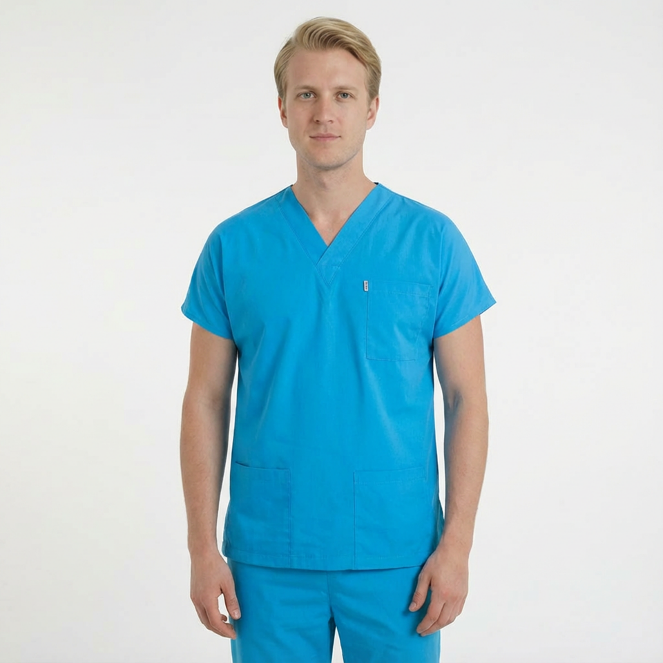Terycoton Kumaş Klasik Seri Erkek Turkuaz Scrubs