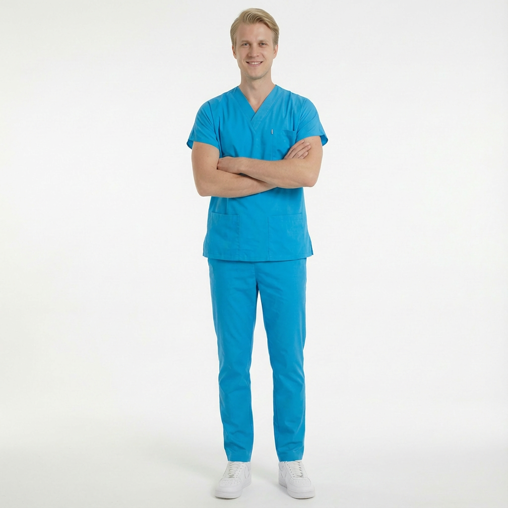 Terycoton Kumaş Klasik Seri Erkek Turkuaz Scrubs