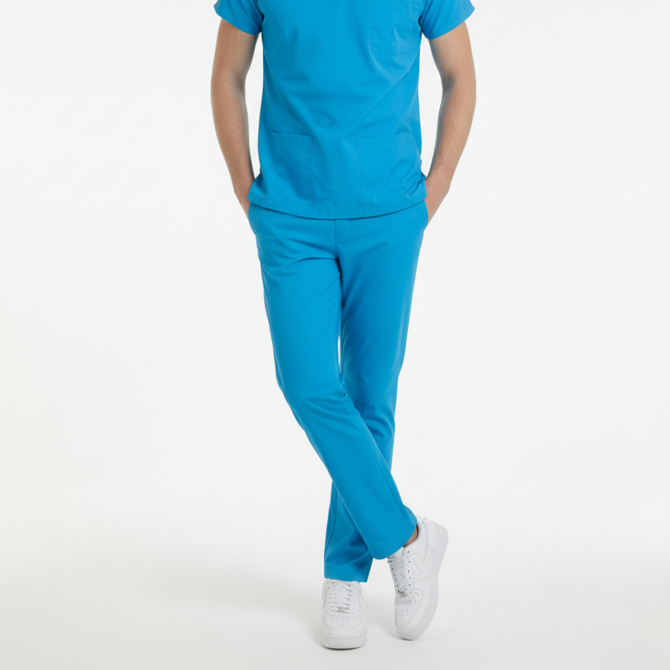 Terycoton Kumaş Klasik Seri Erkek Turkuaz Scrubs