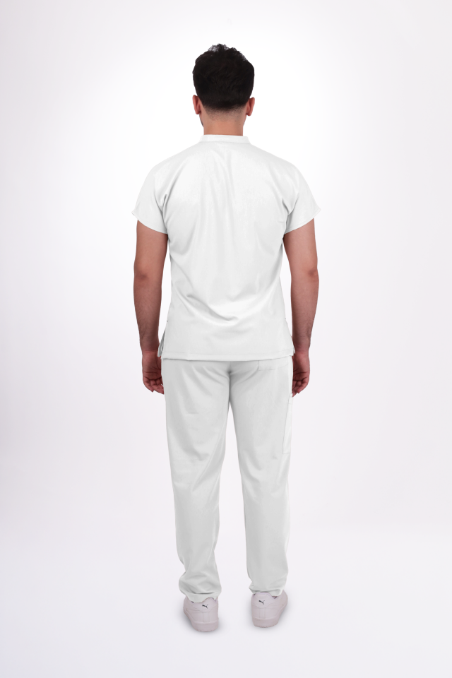 Premium Likralı Snap Seri Erkek Beyaz Üniforma Takım