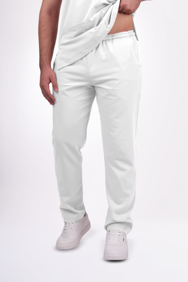 Premium Likralı Snap Seri Erkek Beyaz Üniforma Takım