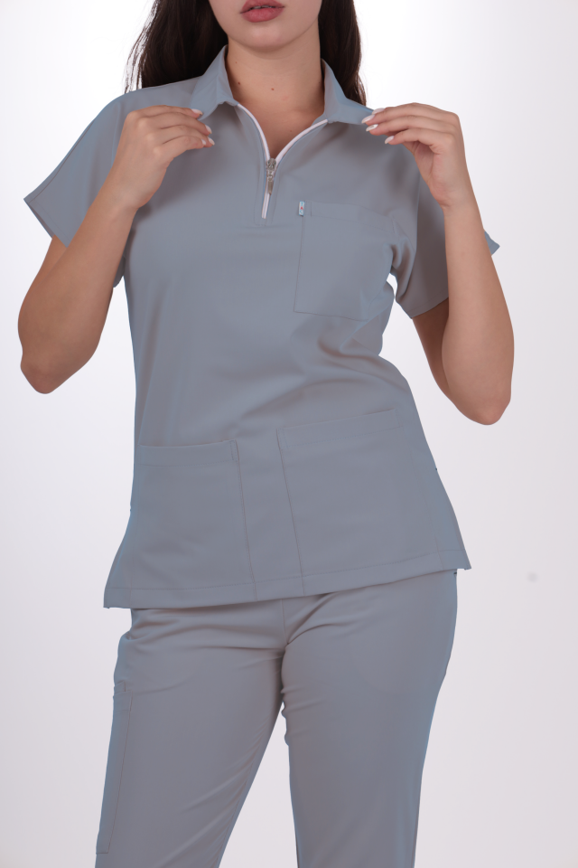 Premium Likralı Zipper Seri Kadın Pasifik Mavisi Scrubs
