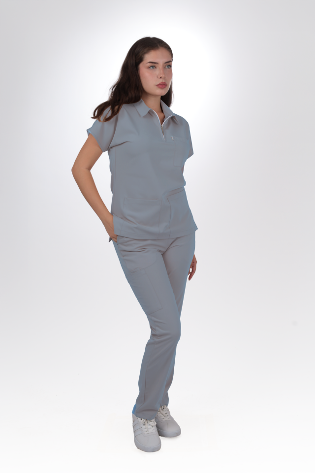 Premium Likralı Zipper Seri Kadın Pasifik Mavisi Scrubs