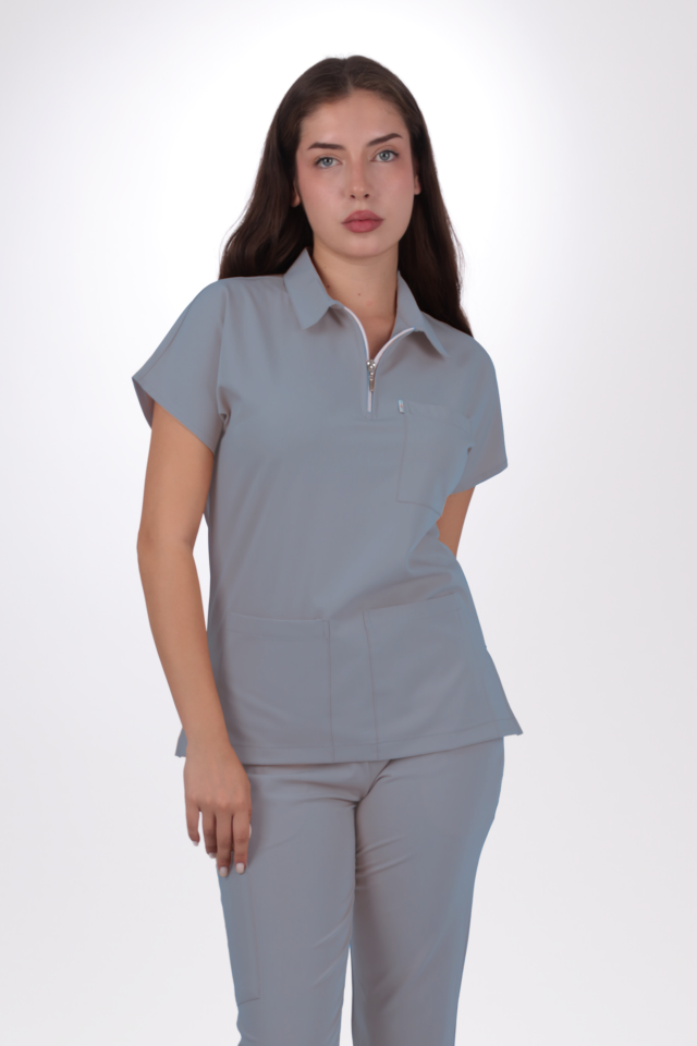 Premium Likralı Zipper Seri Kadın Pasifik Mavisi Scrubs
